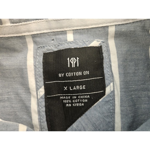 On Cotton Shirt Mens XL White & Blue Button Up Short Sleeve - Picture 7 of 9